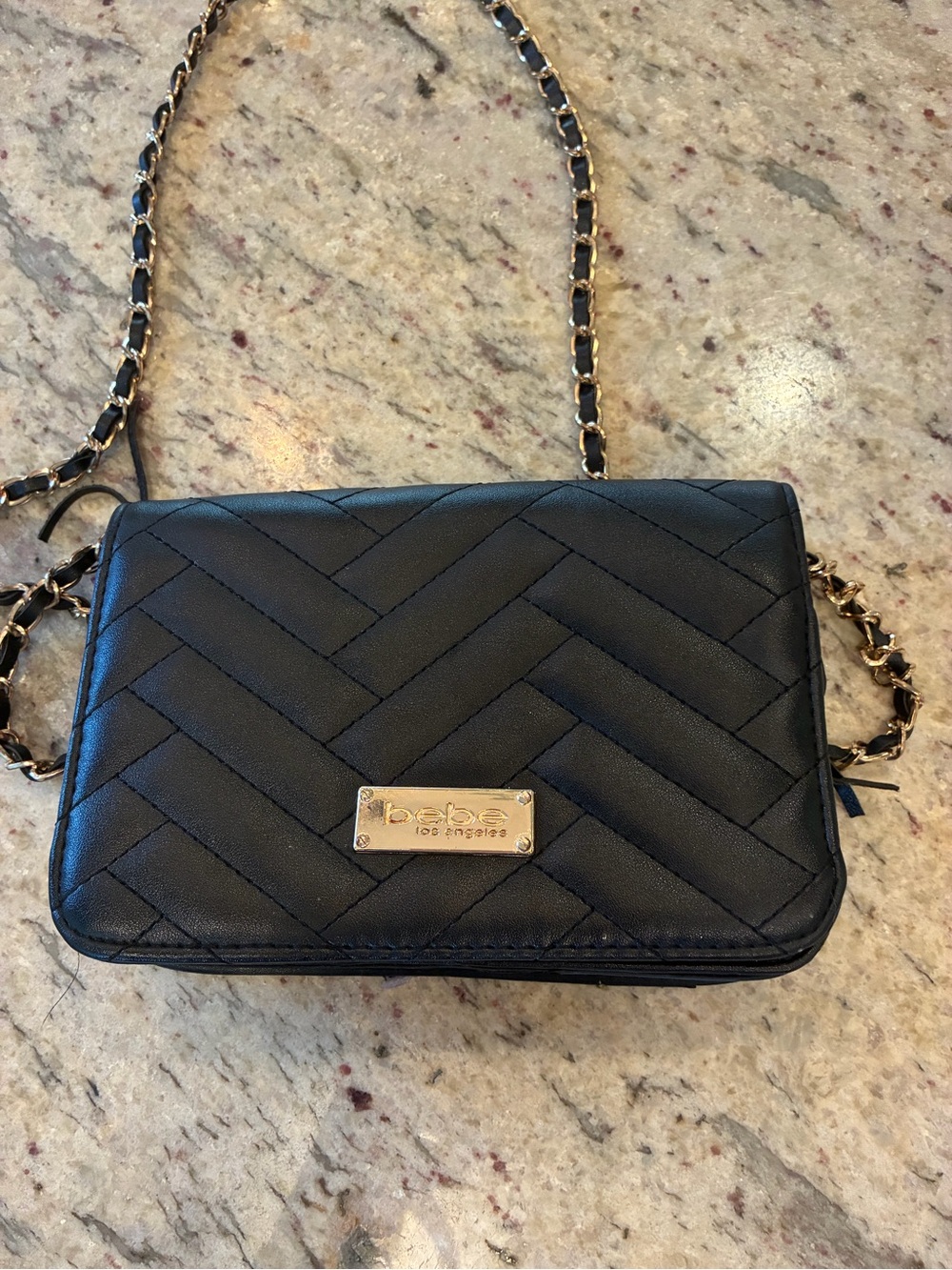 Bebe Black Quilted Chain Strap Crossbody Bag